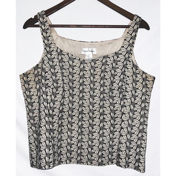 Rena Rowan Women's Size 14 Silk Black & Tan Floral Embroidered Sleeveless Top - Picture 1 of 7